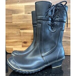 Sorel Conquest Carly Glow NL 1973-010 Leather Rubber Waterproof Rain Boots 7.5